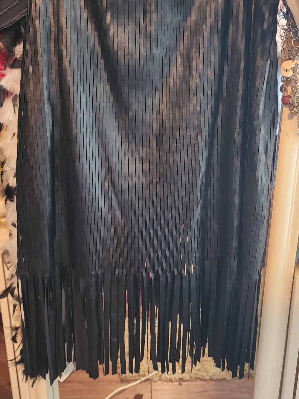 Faux leather look fringed skirt